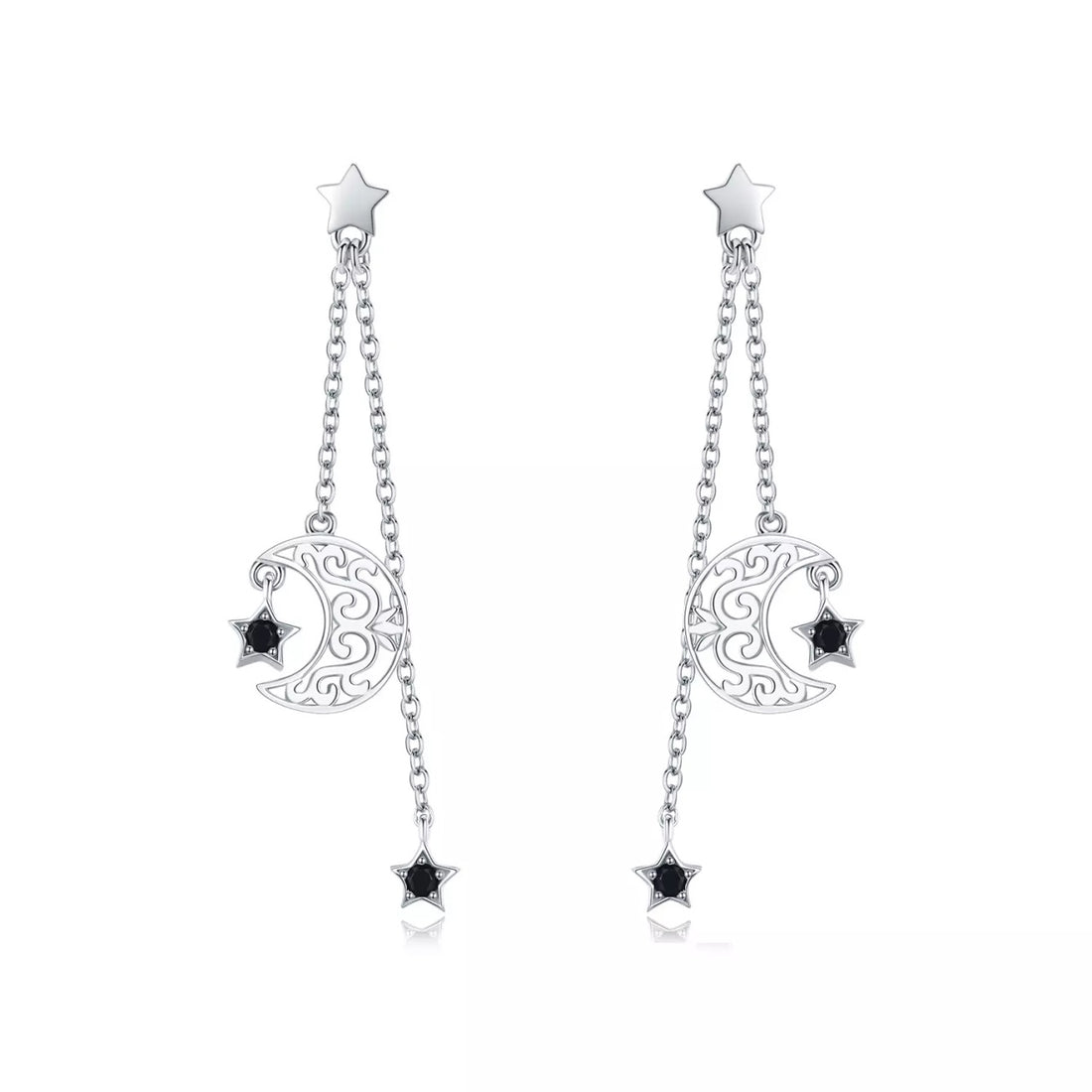Cercei din argint Moon Chain Drop, Argint 925, Pentru Femei