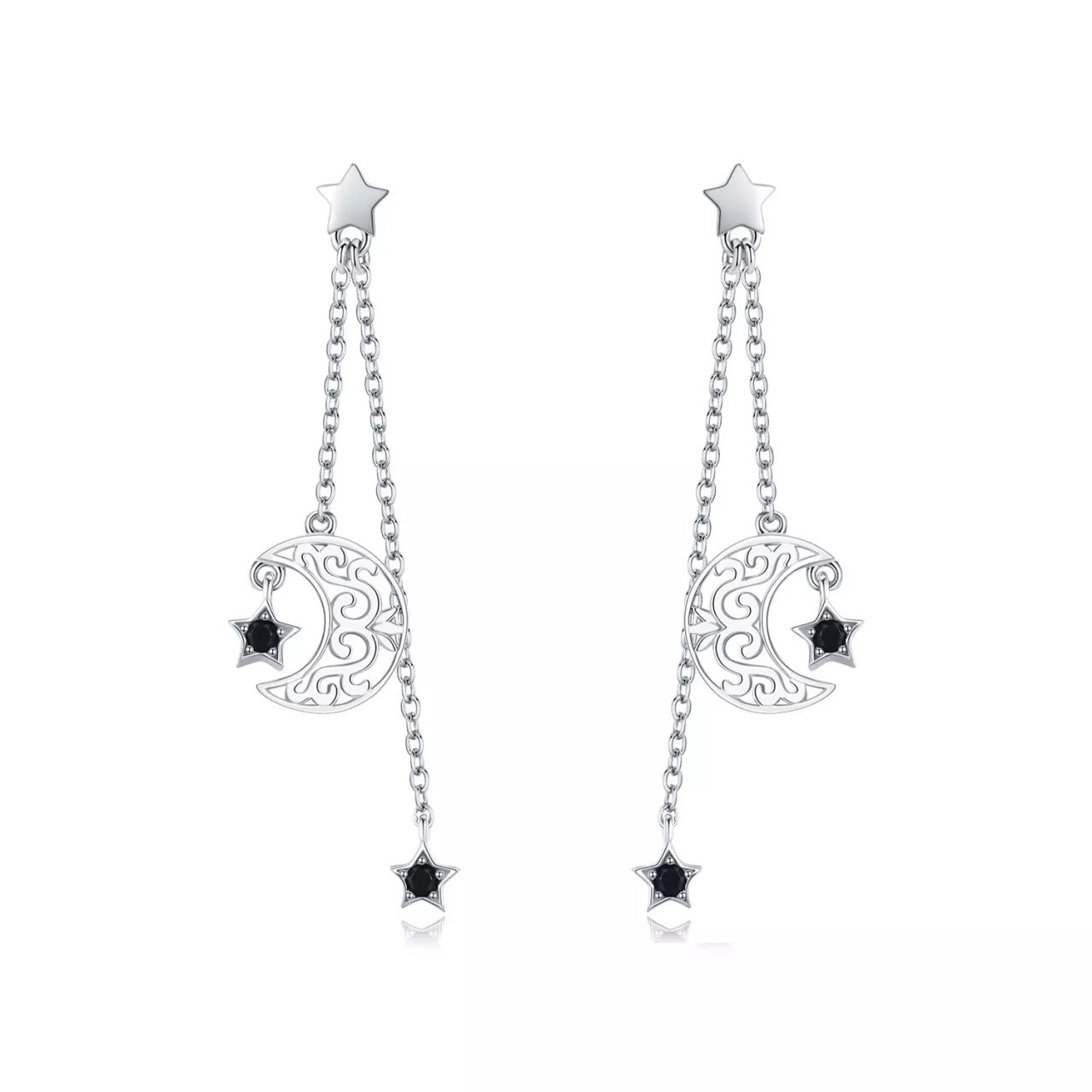 Cercei din argint Moon Chain Drop, Argint 925, Pentru Femei