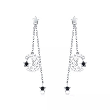 Cercei din argint Moon Chain Drop, Argint 925, Pentru Femei