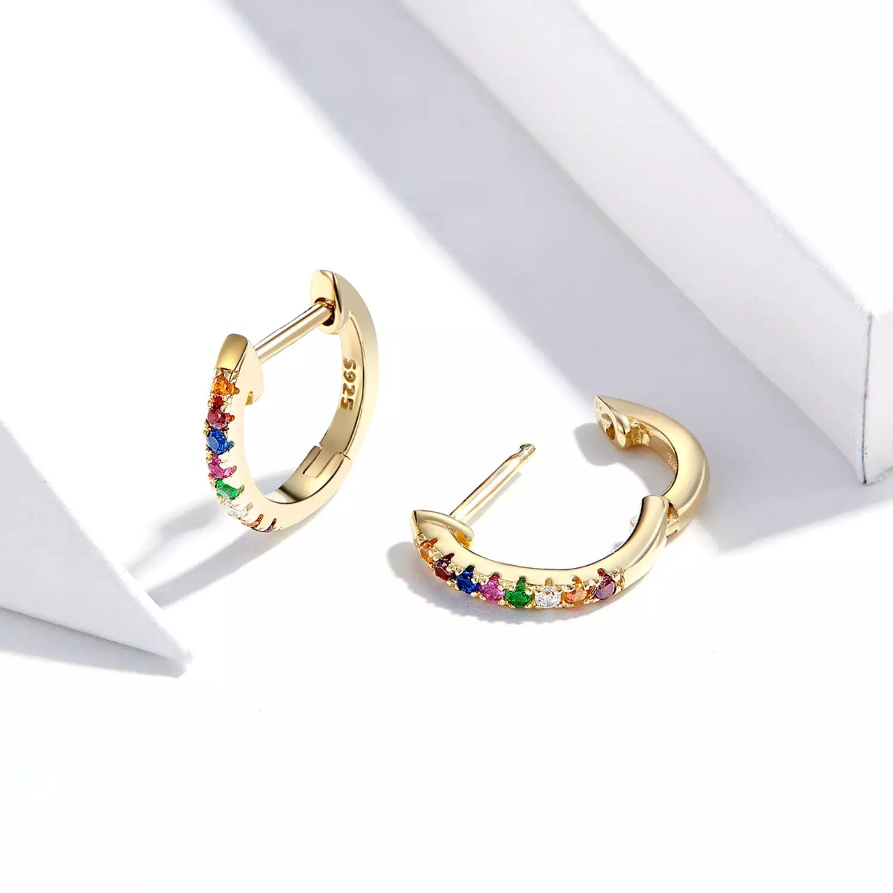 Cercei din argint Moon Look Rainbow Gold, Argint 925, Pentru Femei