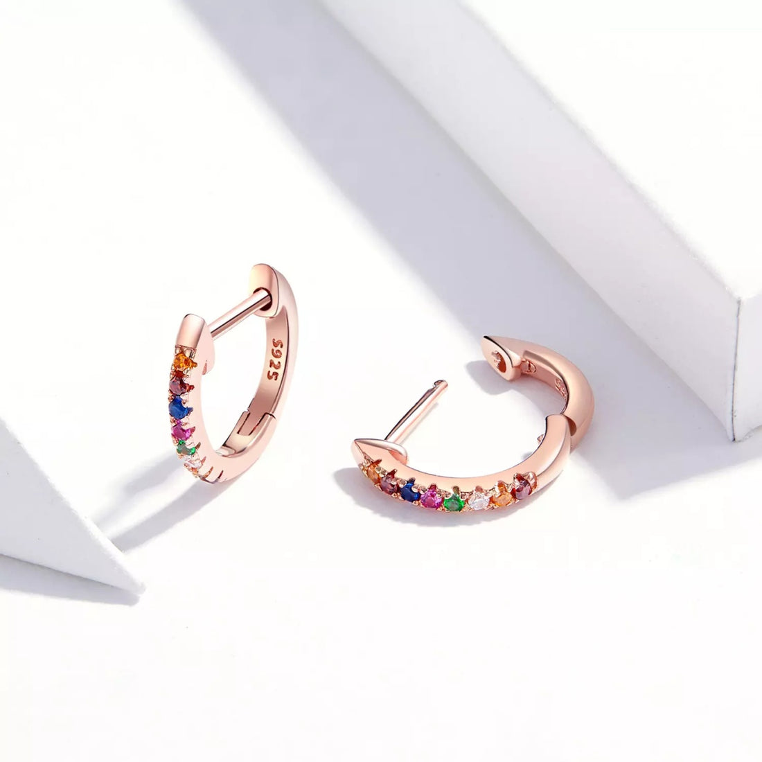 Cercei din argint Moon Look Rainbow Rose Gold, Argint 925, Pentru Femei