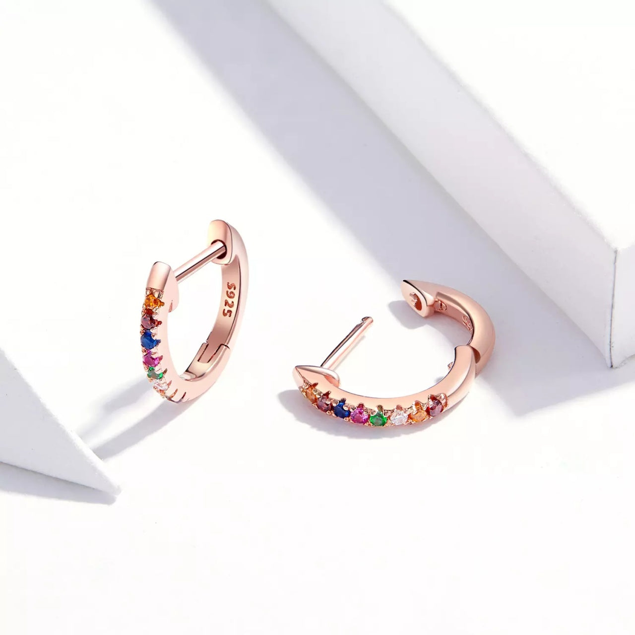 Cercei din argint Moon Look Rainbow Rose Gold, Argint 925, Pentru Femei