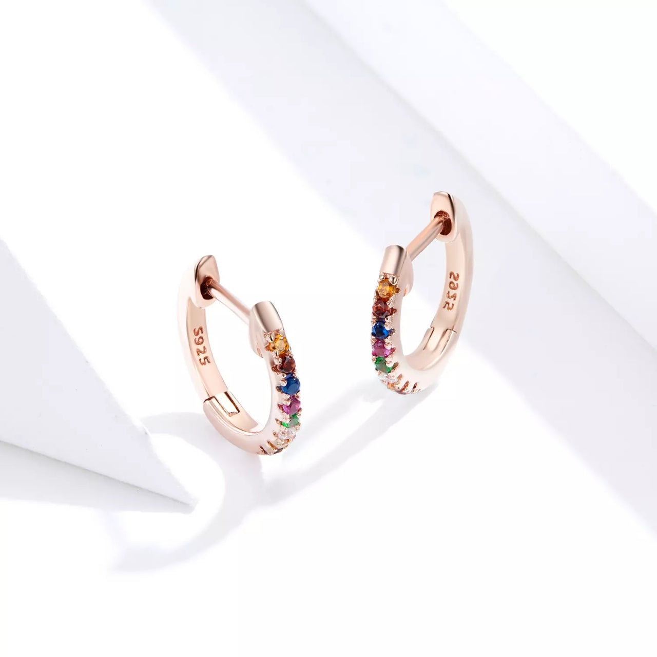 Cercei din argint Moon Look Rainbow Rose Gold, Argint 925, Pentru Femei