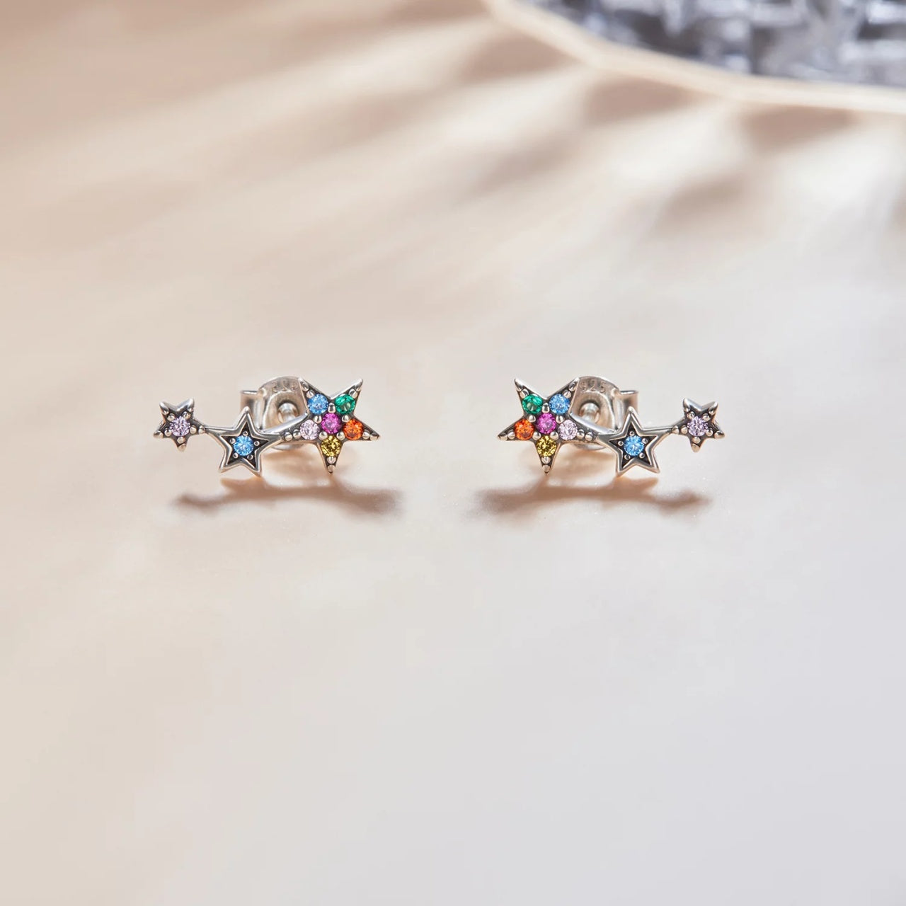 Cercei din argint Multicolored Stars, Argint 925, Pentru Femei