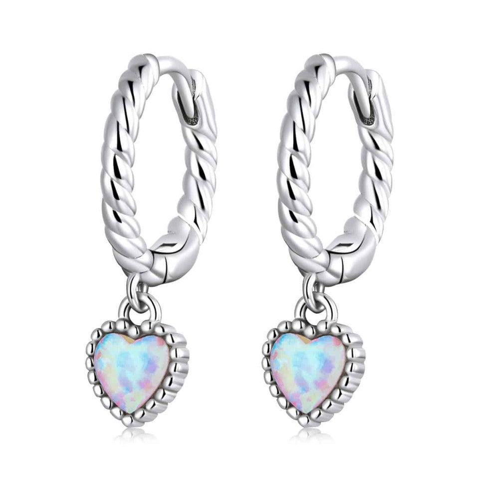 Cercei din Argint 925 -OPAL HEART 1.9g