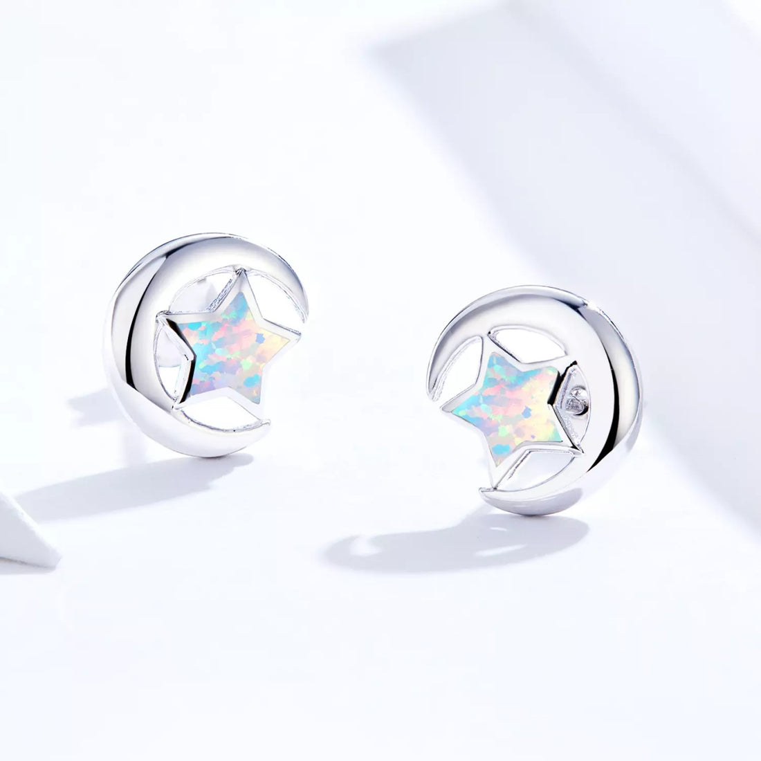 Cercei din argint Opal Moon and Stars silver, Argint 925, Pentru Femei
