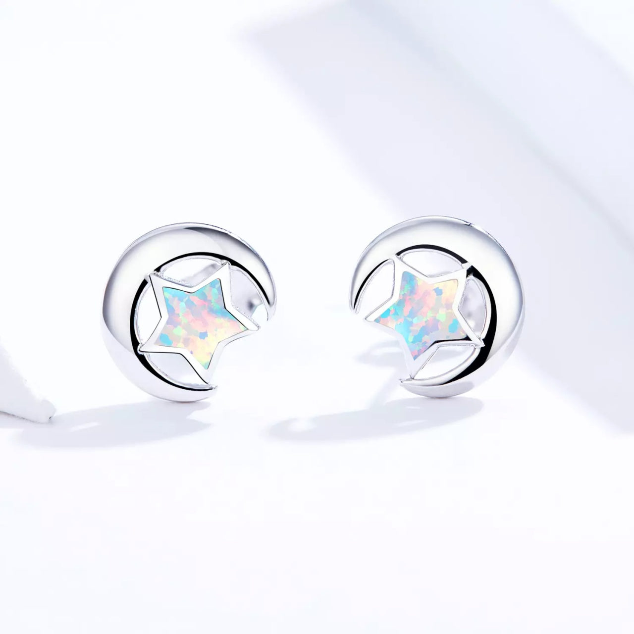 Cercei din argint Opal Moon and Stars silver, Argint 925, Pentru Femei