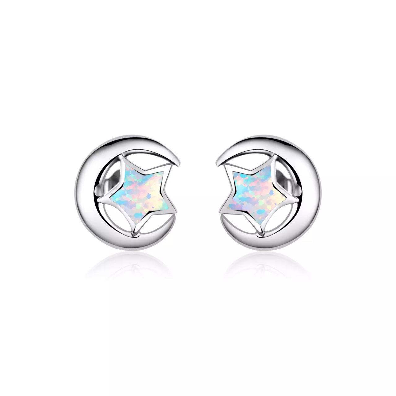 Cercei din argint Opal Moon and Stars silver, Argint 925, Pentru Femei