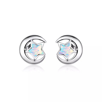 Cercei din argint Opal Moon and Stars silver, Argint 925, Pentru Femei