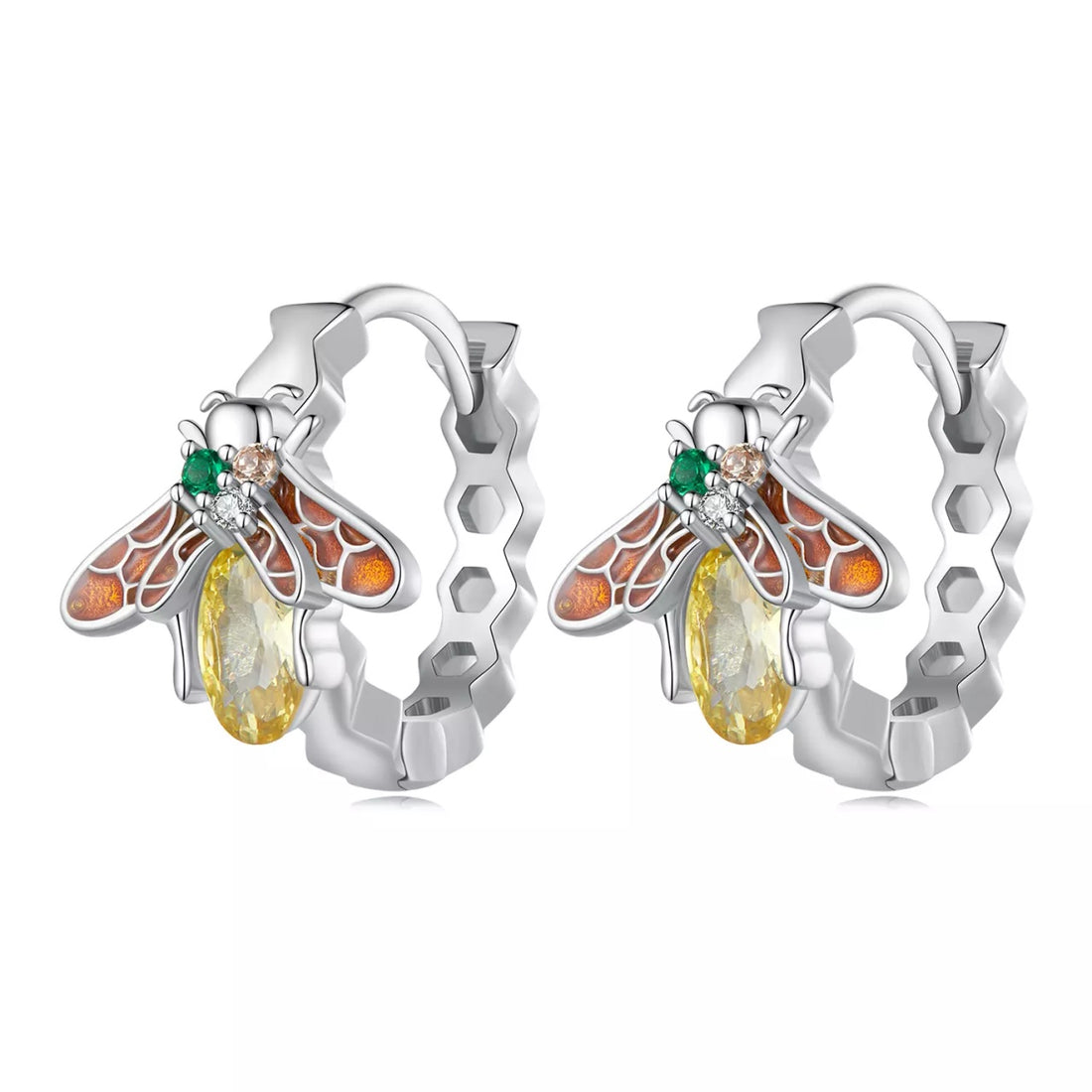 Cercei din argint Orange Crystal Bee, Argint 925, Pentru Femei 2.46g