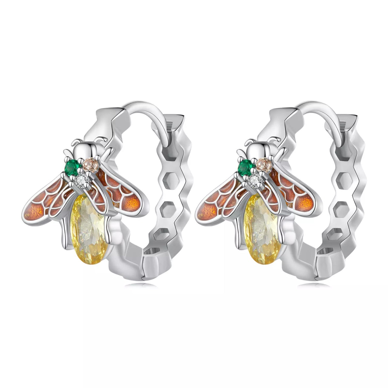 Cercei din argint Orange Crystal Bee, Argint 925, Pentru Femei 2.46g