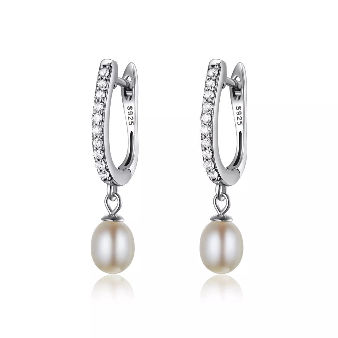 Cercei din argint Pearls & Crystals Hoops, Argint 925, Pentru Femei