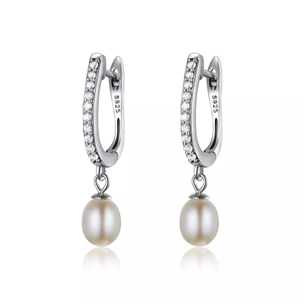 Cercei din argint Pearls & Crystals Hoops, Argint 925, Pentru Femei