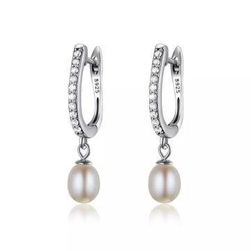 Cercei din argint Pearls & Crystals Hoops, Argint 925, Pentru Femei