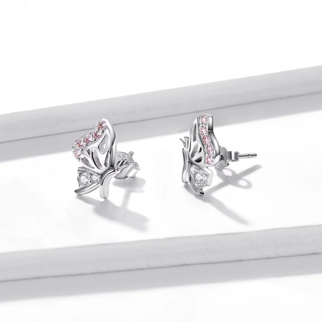 Cercei din argint Pink Crystal Butterflies, Argint 925, Pentru Femei