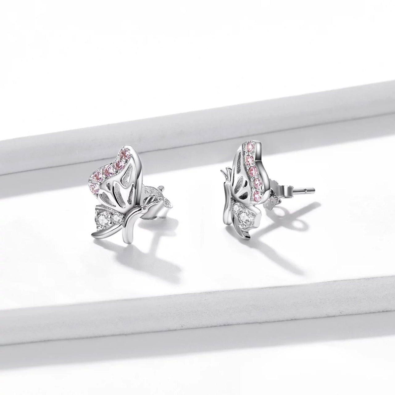 Cercei din argint Pink Crystal Butterflies, Argint 925, Pentru Femei