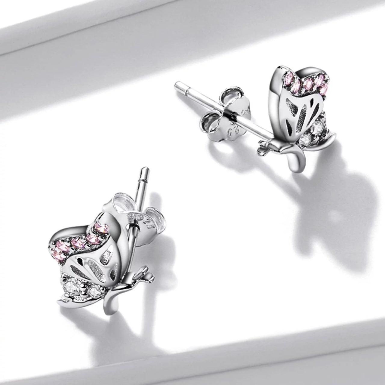 Cercei din argint Pink Crystal Butterflies, Argint 925, Pentru Femei