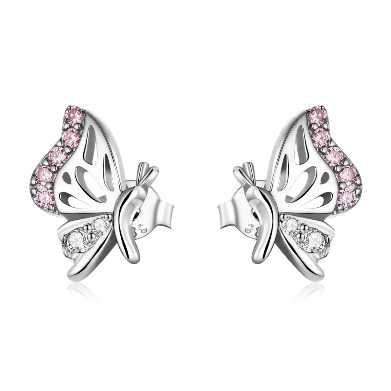 Cercei din argint Pink Crystal Butterflies, Argint 925, Pentru Femei