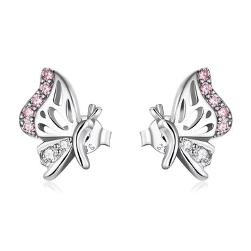 Cercei din argint Pink Crystal Butterflies, Argint 925, Pentru Femei