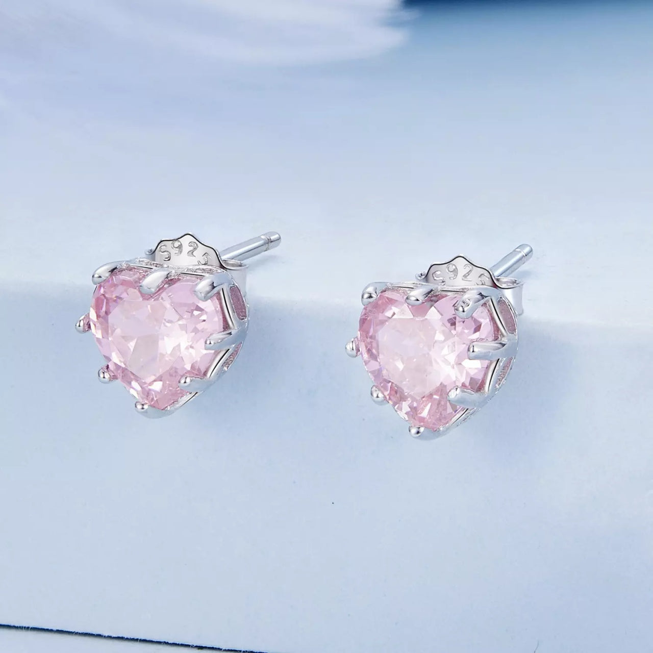 Cercei din argint Pink Crystal Heart, Argint 925, Pentru Femei