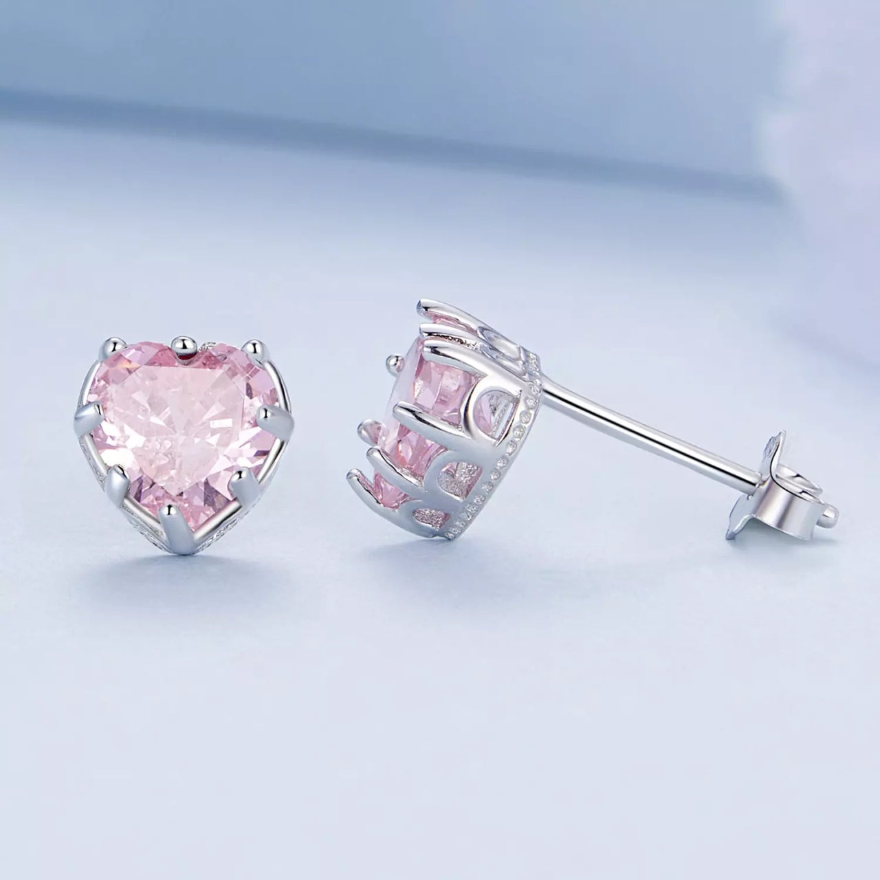 Cercei din argint Pink Crystal Heart, Argint 925, Pentru Femei