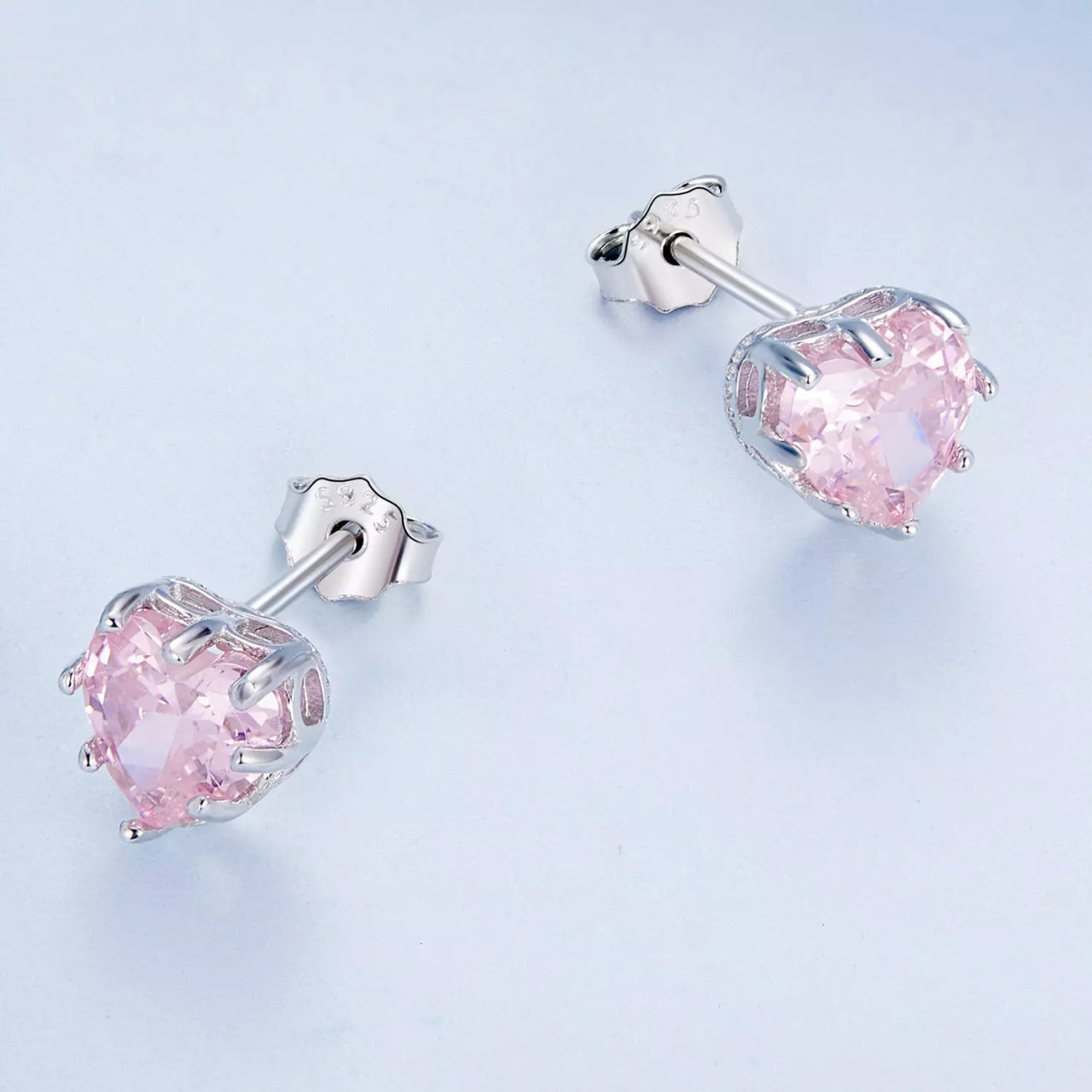 Cercei din argint Pink Crystal Heart, Argint 925, Pentru Femei