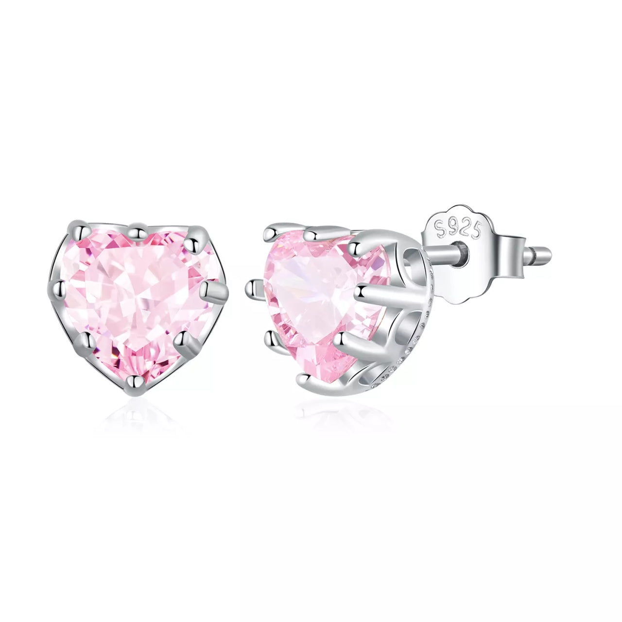 Cercei din argint Pink Crystal Heart, Argint 925, Pentru Femei