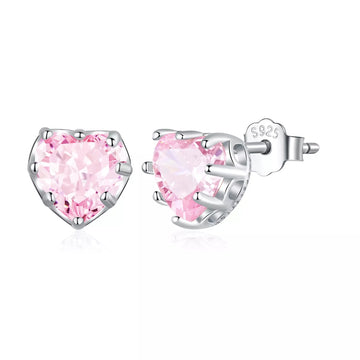 Cercei din argint Pink Crystal Heart, Argint 925, Pentru Femei