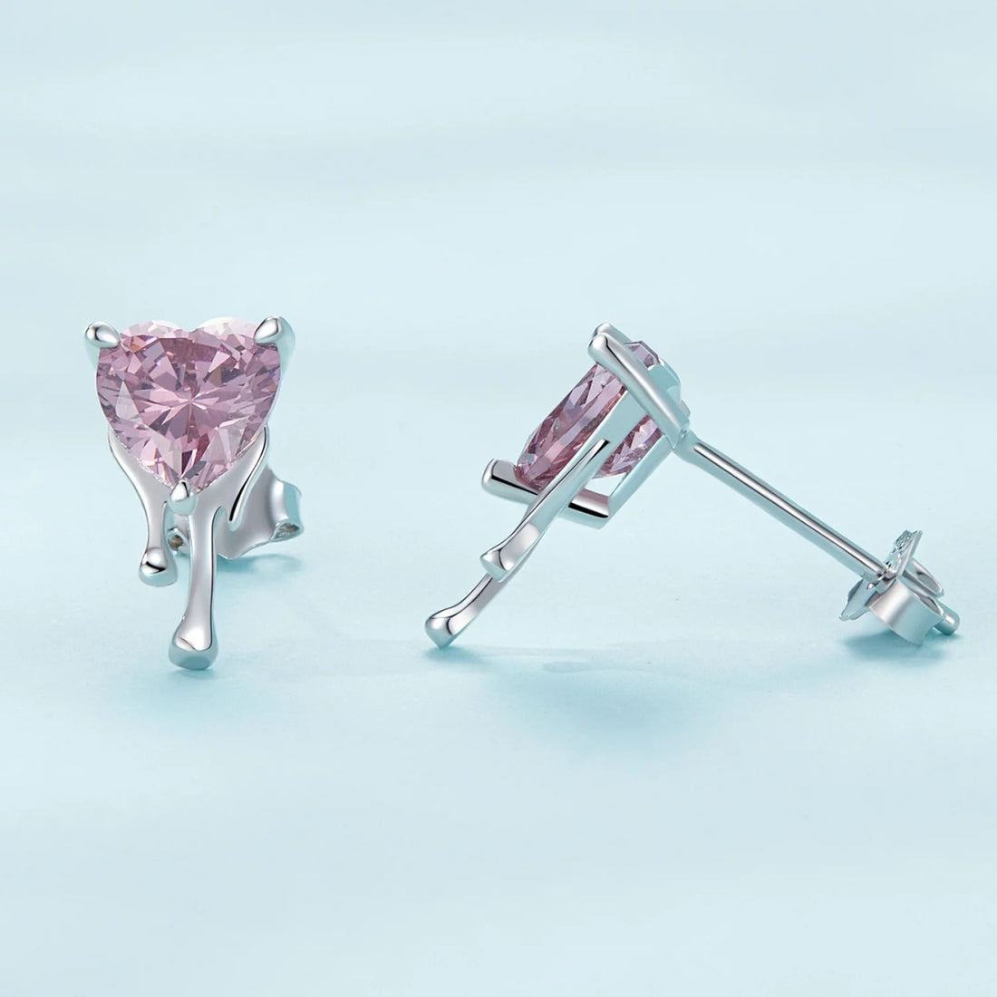 Cercei din argint Pink Droplet Heart, Argint 925, Pentru Femei