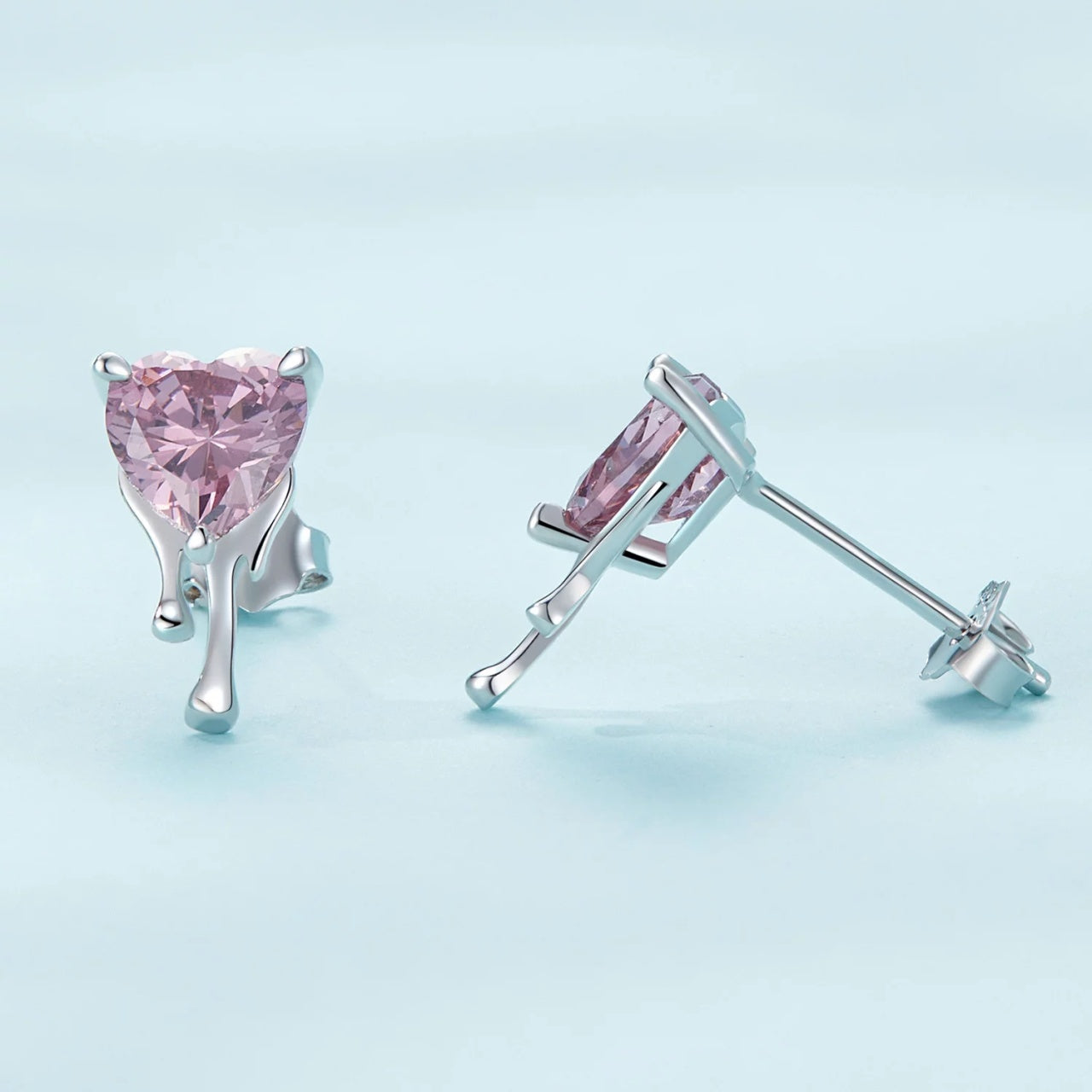 Cercei din argint Pink Droplet Heart, Argint 925, Pentru Femei