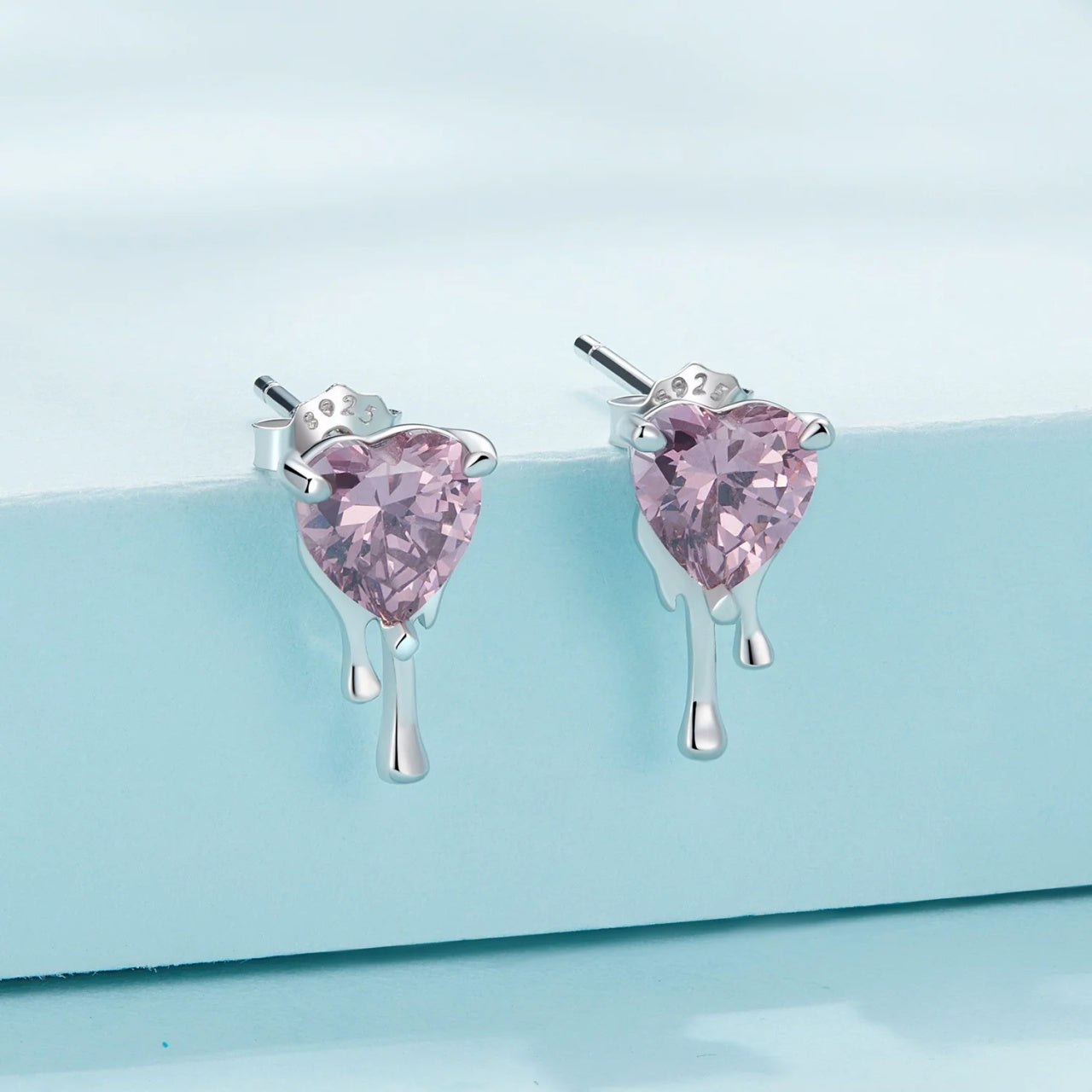 Cercei din argint Pink Droplet Heart, Argint 925, Pentru Femei