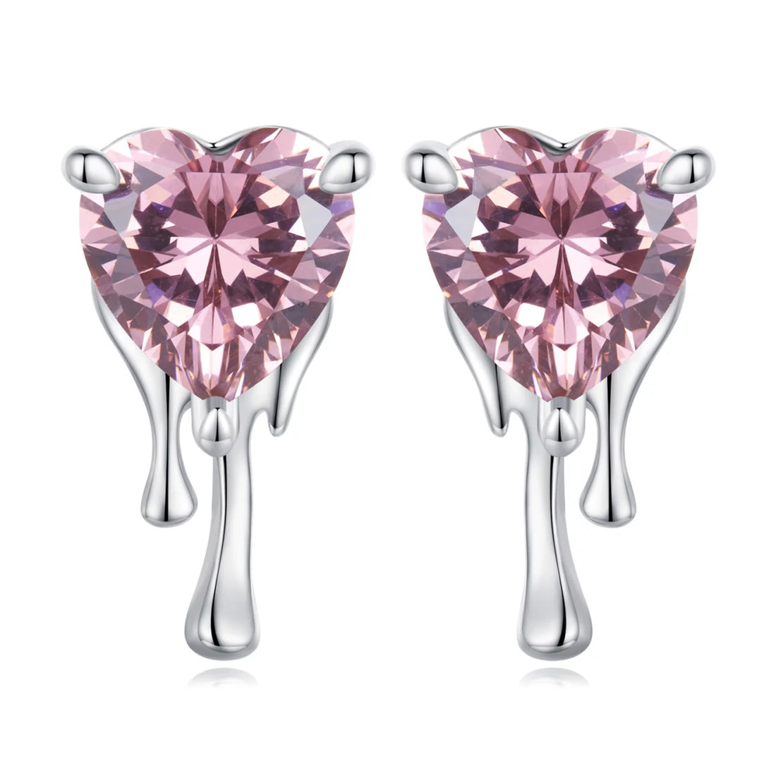 Cercei din argint Pink Droplet Heart, Argint 925, Pentru Femei