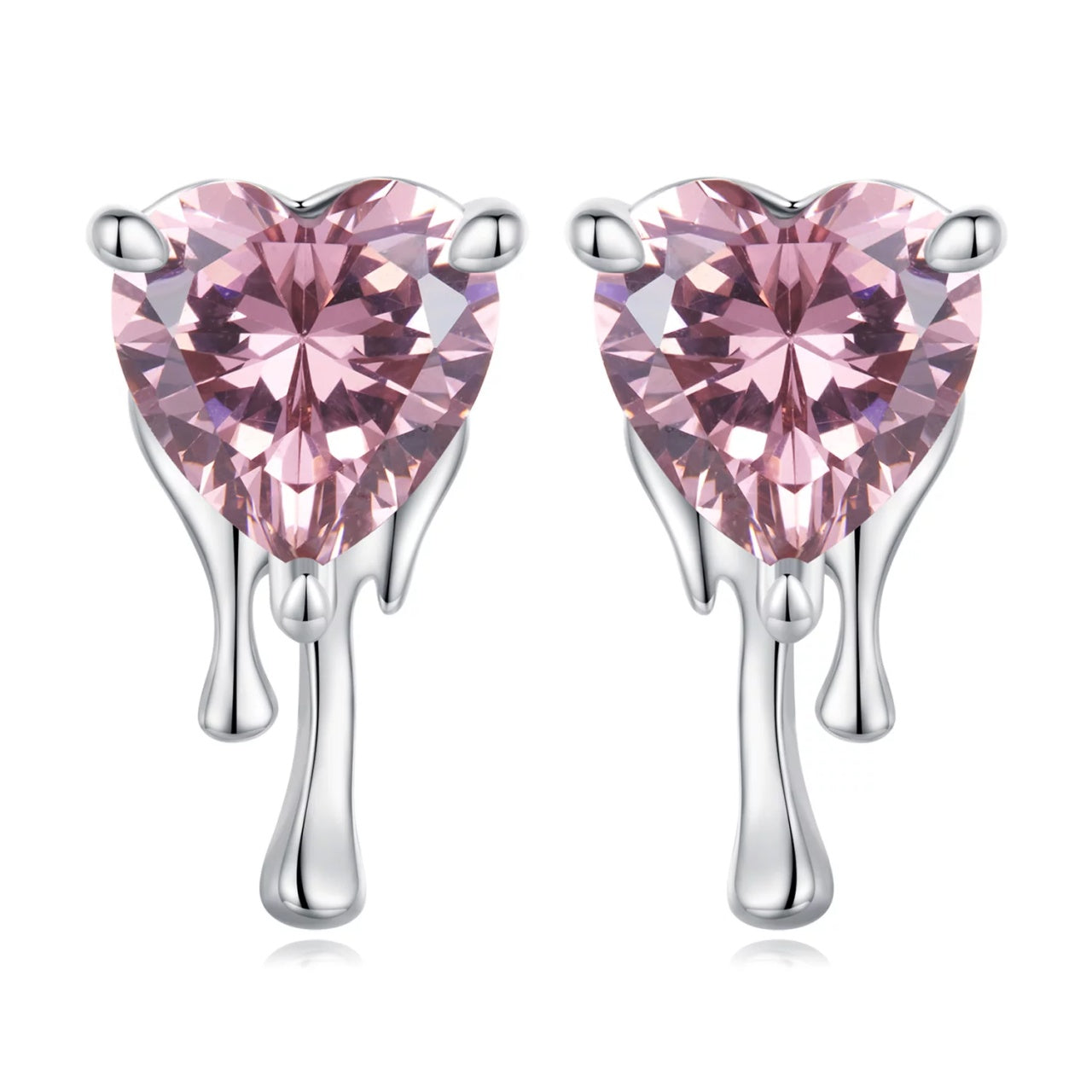 Cercei din argint Pink Droplet Heart, Argint 925, Pentru Femei