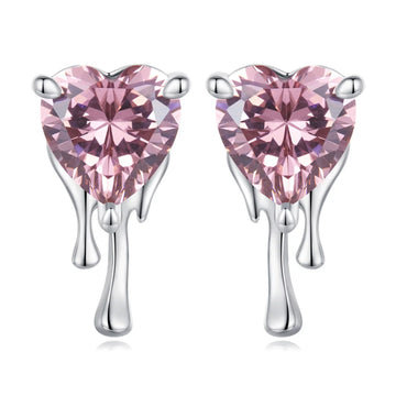 Cercei din argint Pink Droplet Heart, Argint 925, Pentru Femei