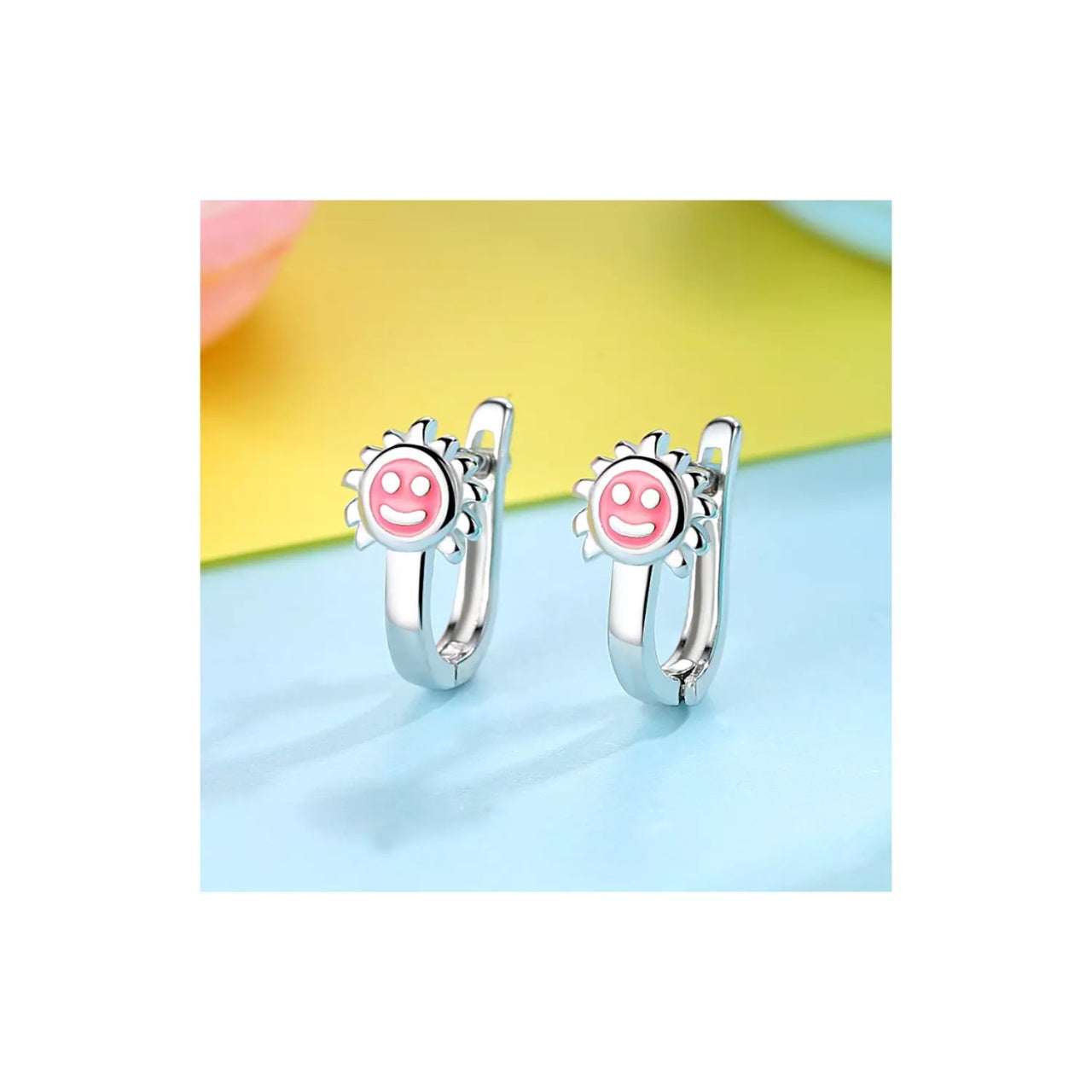 Cercei din argint Pink Email Sunflower, Argint 925, Pentru Femei