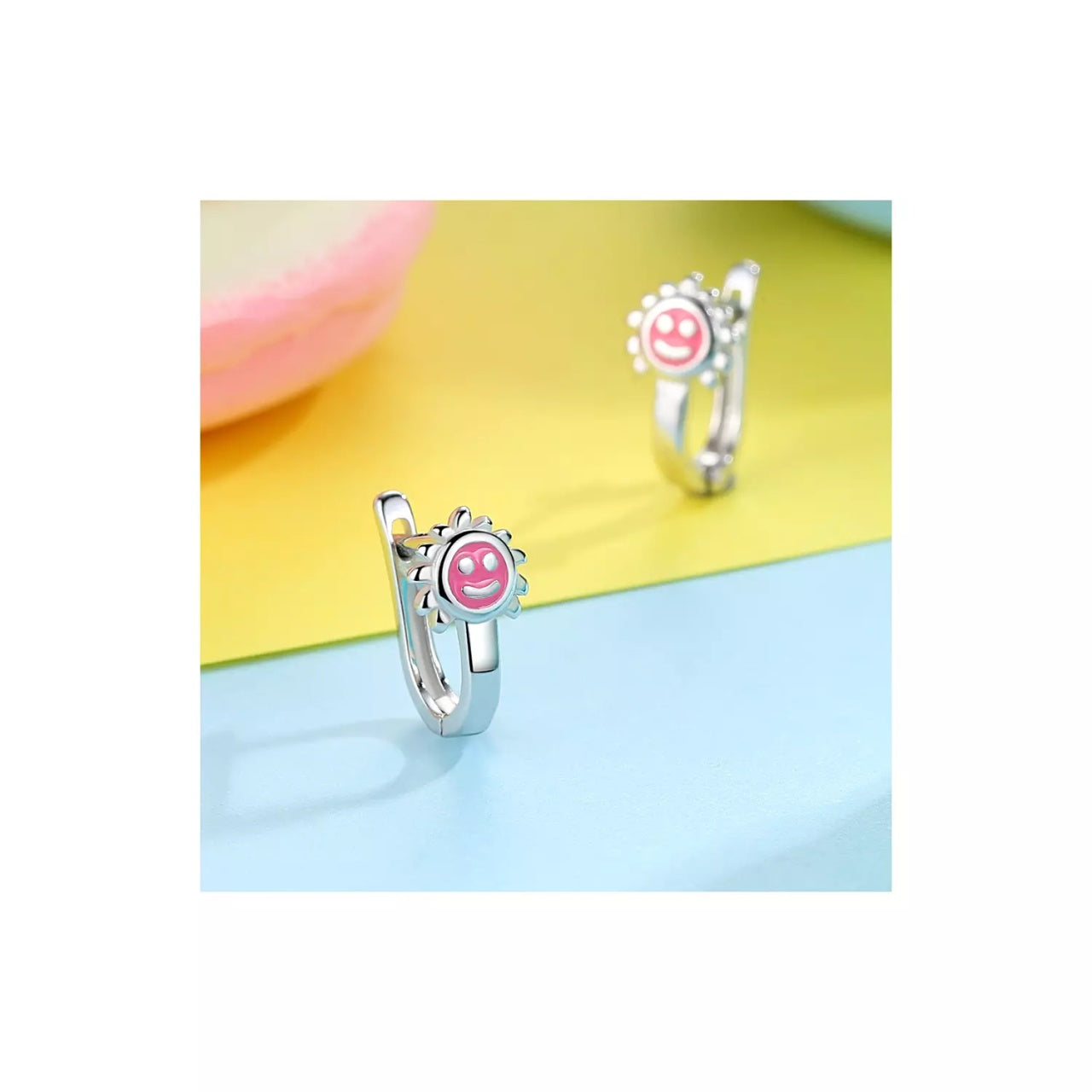 Cercei din argint Pink Email Sunflower, Argint 925, Pentru Femei