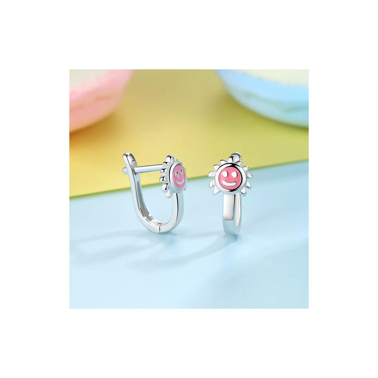 Cercei din argint Pink Email Sunflower, Argint 925, Pentru Femei