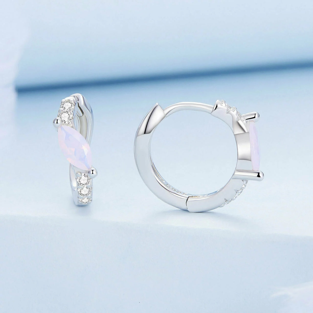 Cercei din argint Pink Glamour Hoops, Argint 925, Pentru Femei 1.86g