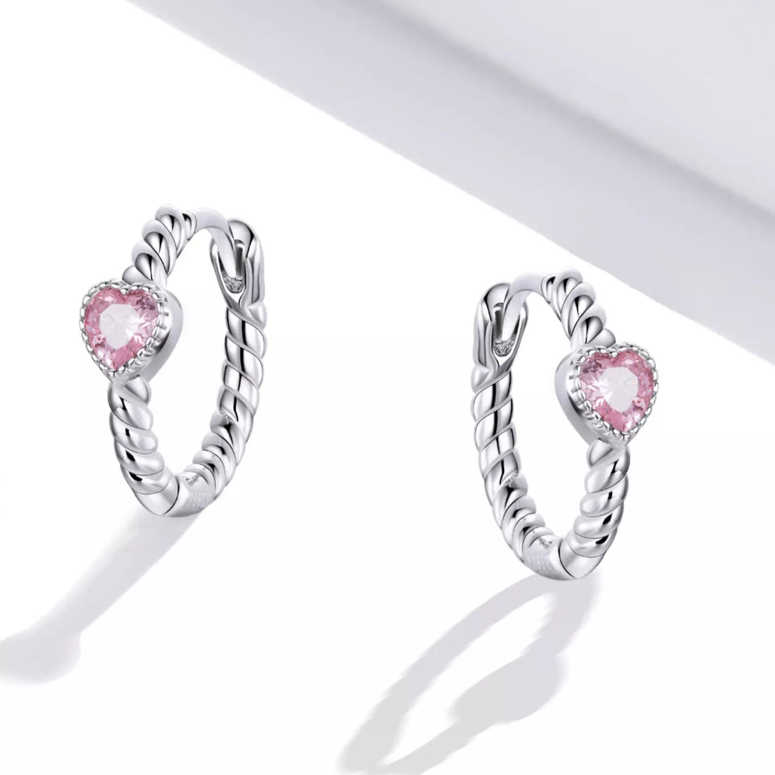 Cercei din argint Pink Heart Hoops, Argint 925, Pentru Femei 1.46g