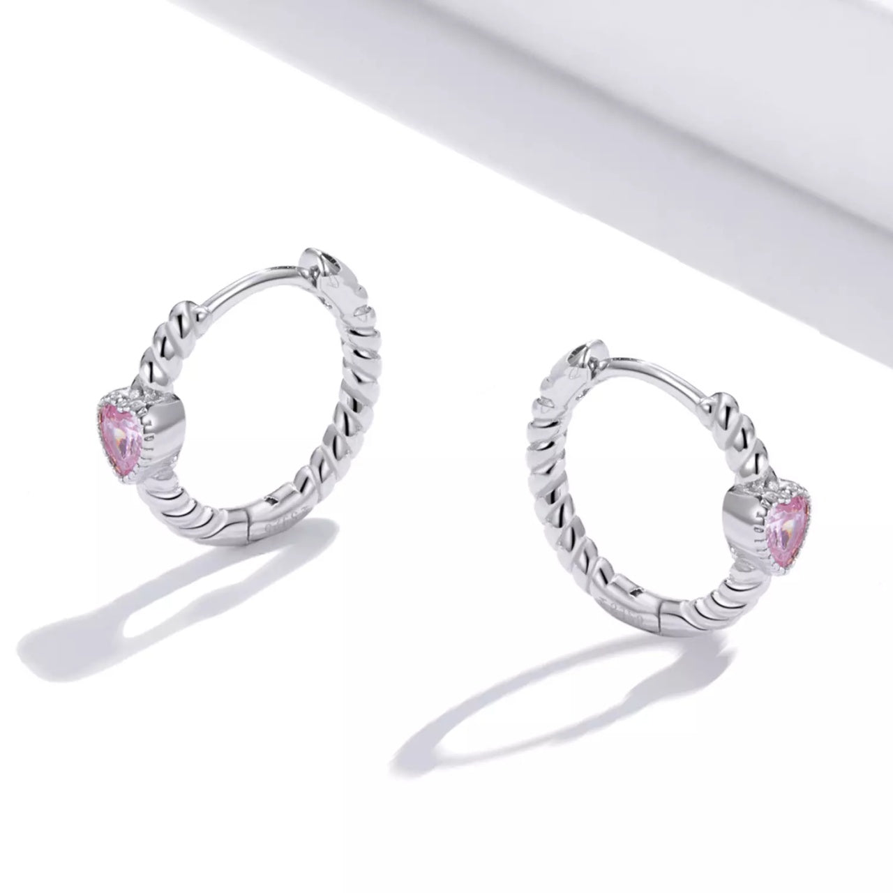 Cercei din argint Pink Heart Hoops, Argint 925, Pentru Femei 1.46g