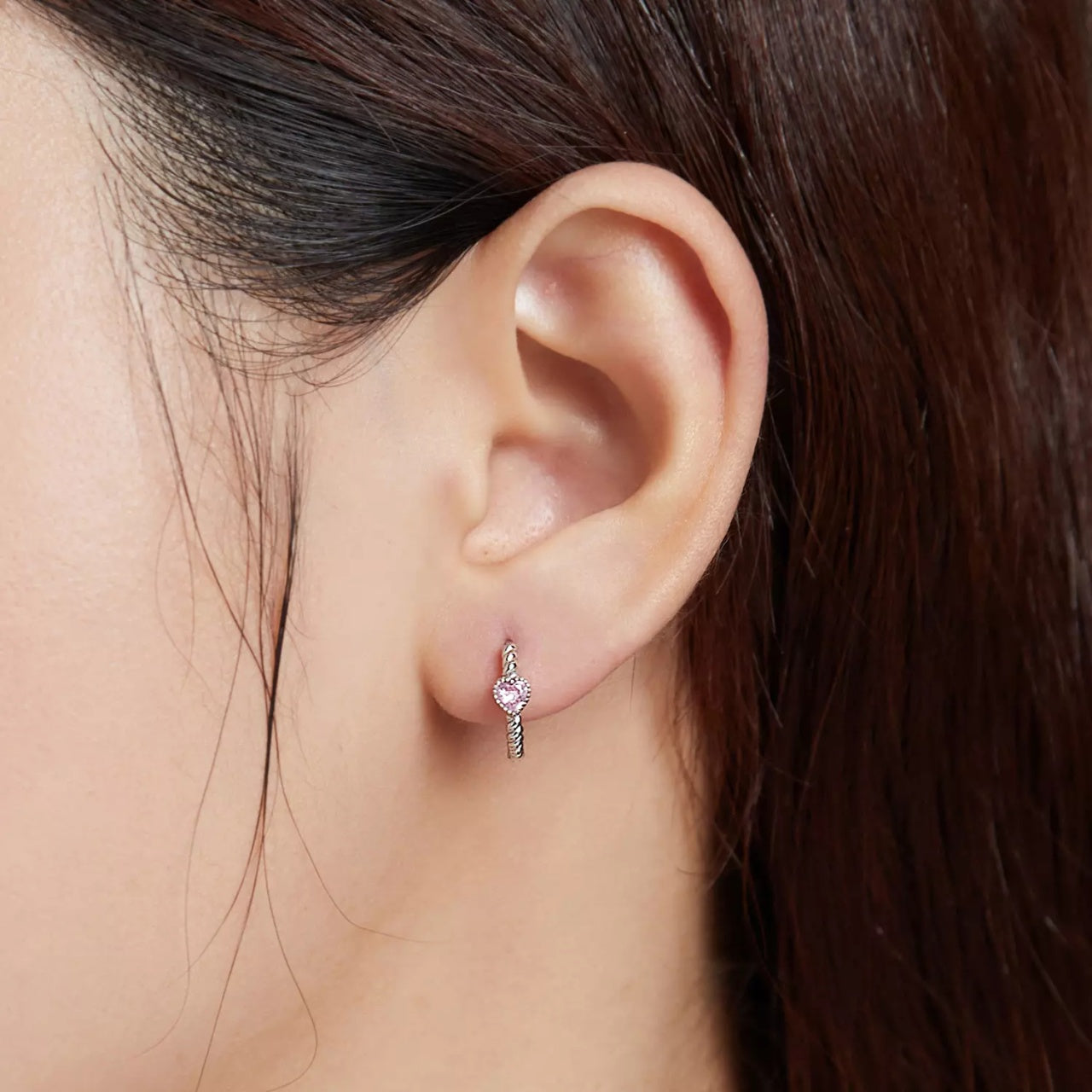 Cercei din argint Pink Heart Hoops, Argint 925, Pentru Femei 1.46g