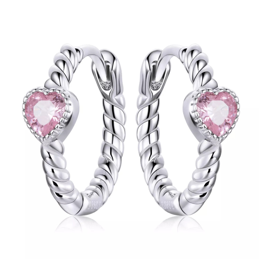 Cercei din argint Pink Heart Hoops, Argint 925, Pentru Femei 1.46g