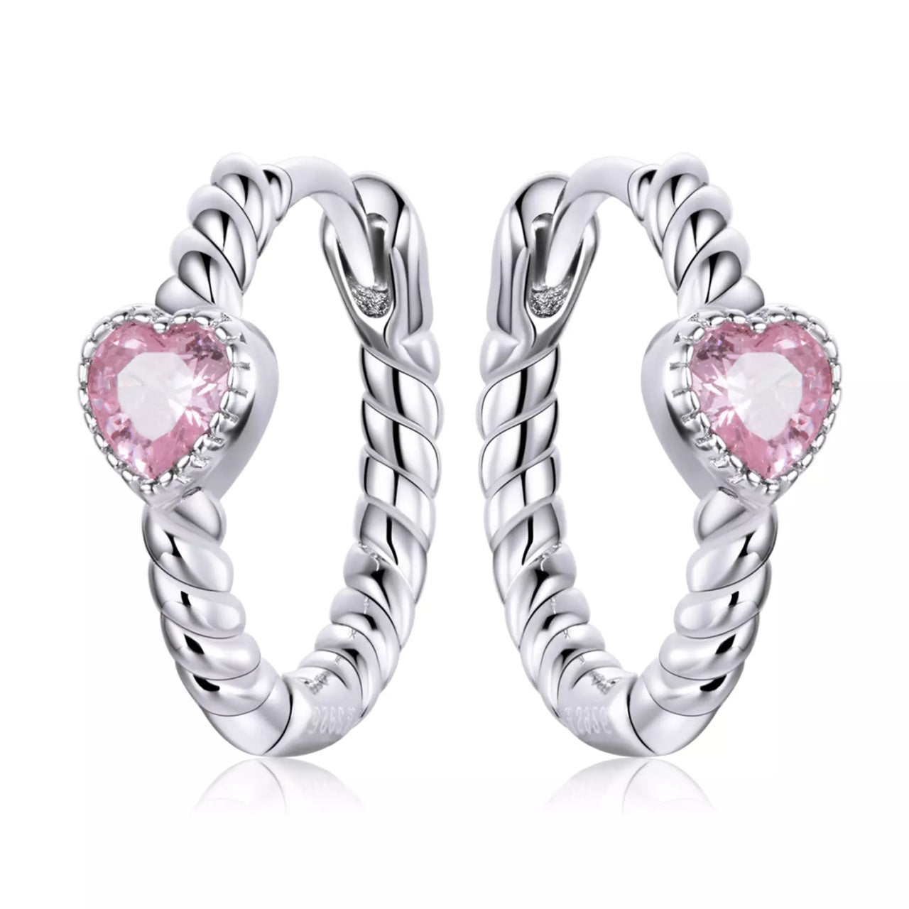 Cercei din argint Pink Heart Hoops, Argint 925, Pentru Femei 1.46g