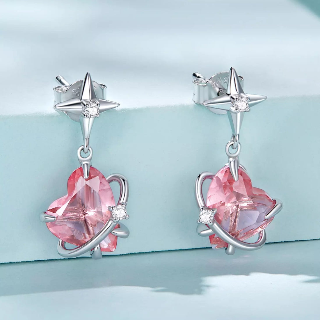 Cercei din argint Pink Sparkling Heart, Argint 925, Pentru Femei