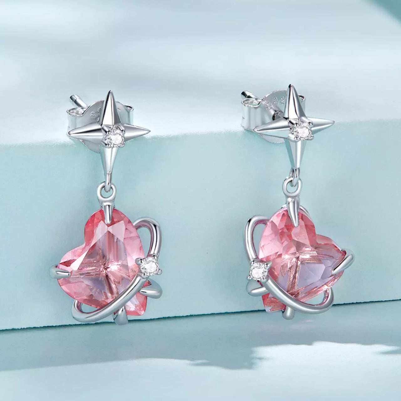 Cercei din argint Pink Sparkling Heart, Argint 925, Pentru Femei