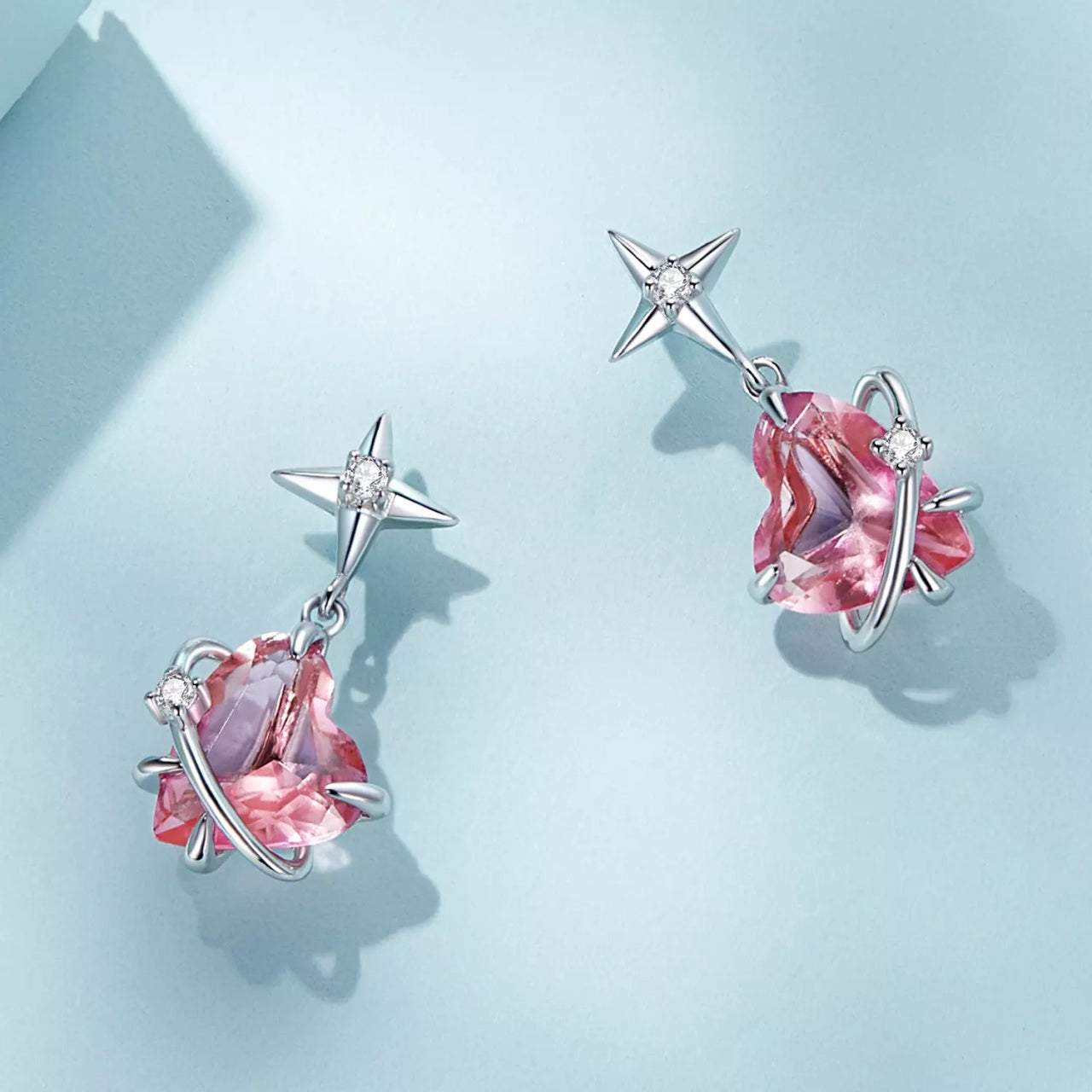 Cercei din argint Pink Sparkling Heart, Argint 925, Pentru Femei
