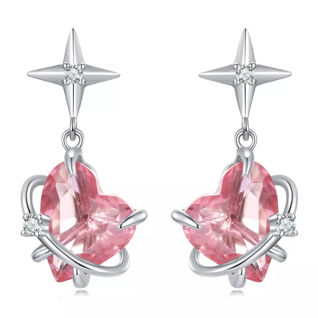 Cercei din argint Pink Sparkling Heart, Argint 925, Pentru Femei