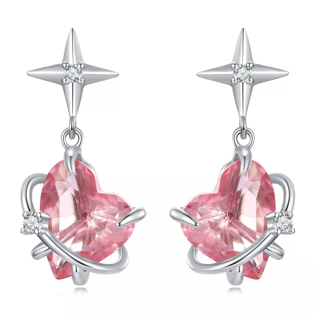 Cercei din argint Pink Sparkling Heart, Argint 925, Pentru Femei