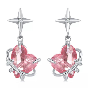 Cercei din argint Pink Sparkling Heart, Argint 925, Pentru Femei