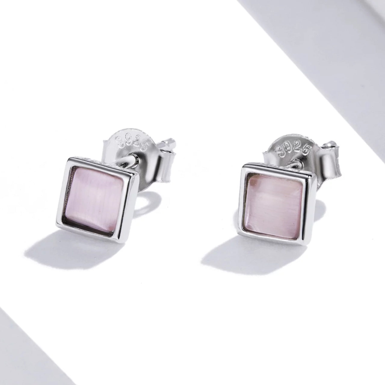 Cercei din argint Pink Squares, Argint 925, Pentru Femei